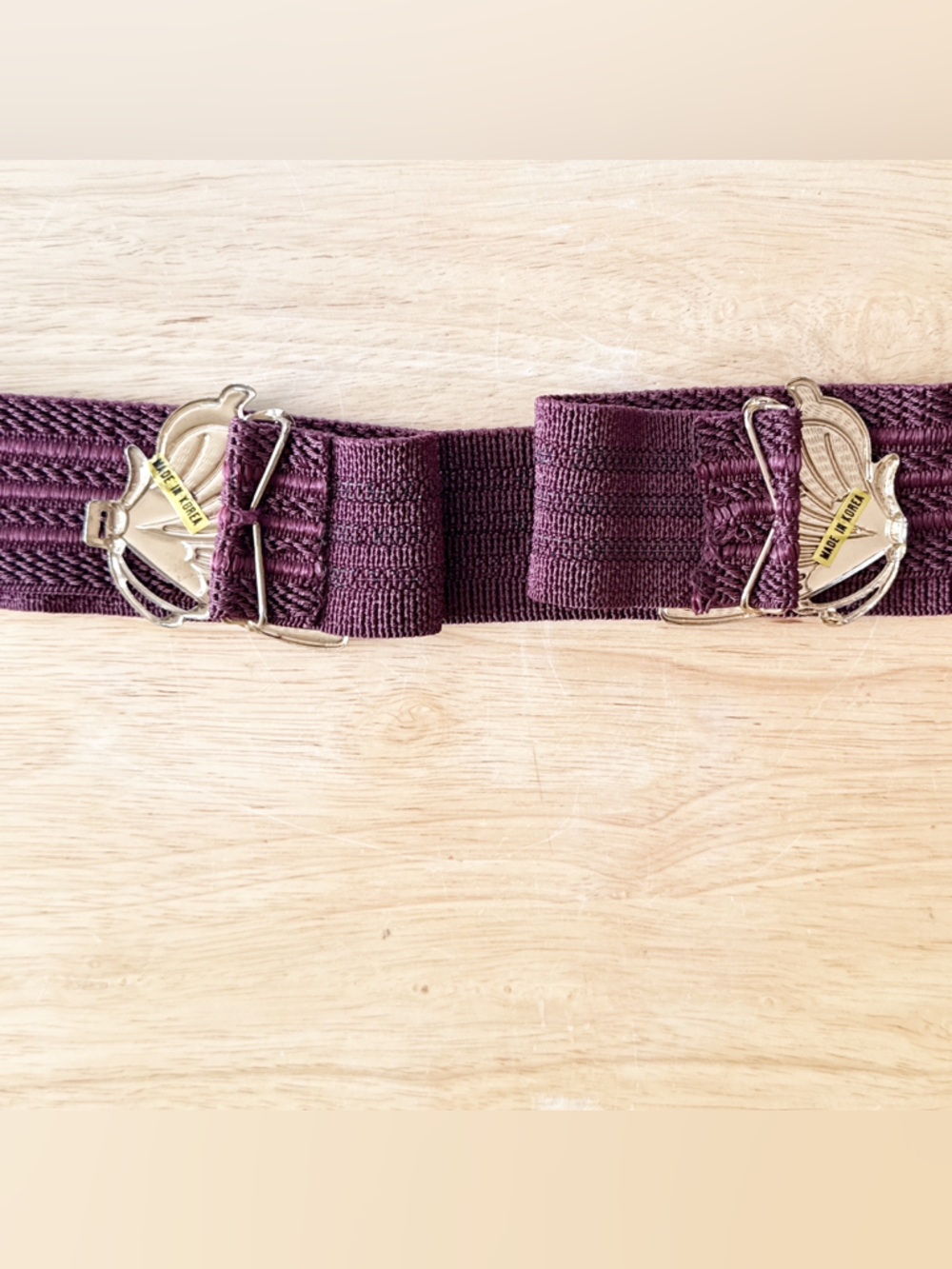 Vintage 80s Burgundy Enamel Butterfly Buckle Elastic Waist Textured Belt Size XL - Picture 15 of 15